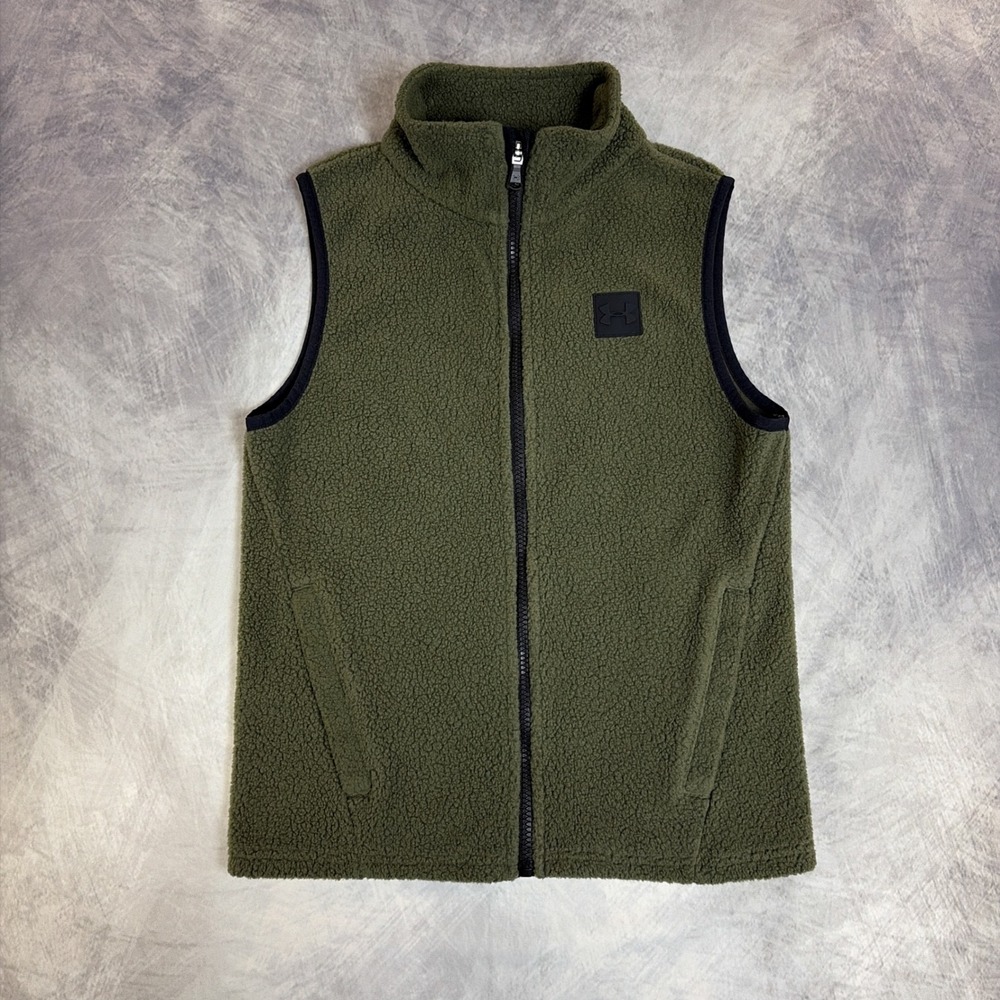 Under Armour Vest Boys Youth Small Green ColdGear Sherpa Fleece Full Zip Pockets